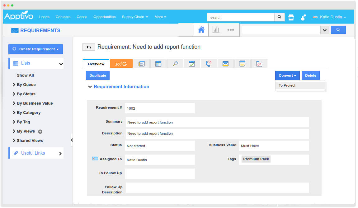 Requirements Management Tool | Requirements - Apptivo