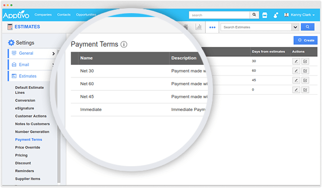 estimates payment terms