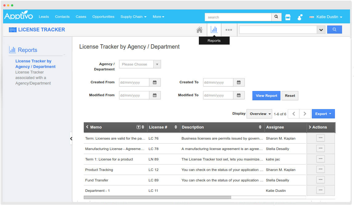 license tracker reports