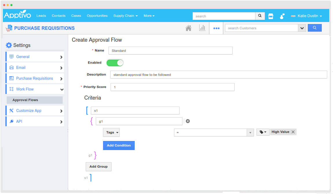 purchase requisitions approval flows